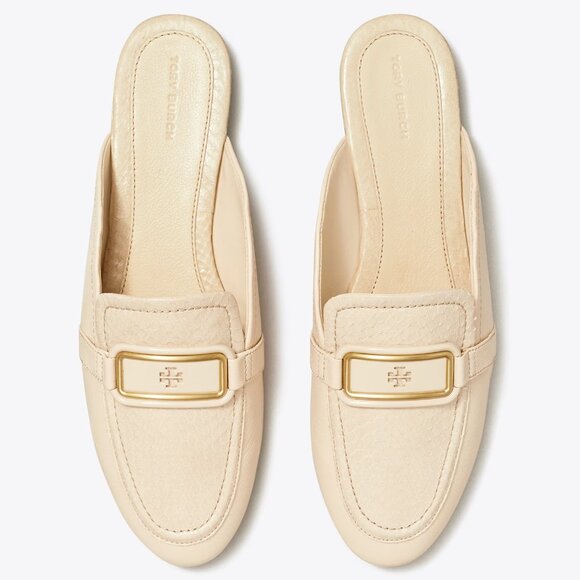 Tory Burch $348 Georgia Backless Loafer New Cream Snake Embossed Logo Buckle - Picture 2 of 11